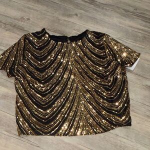 Gold Sequin Short Sleeve Top - Women's Evening Shirt